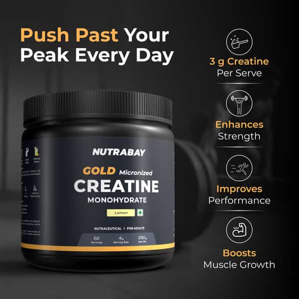 Nutrabay Gold Micronised Creatine Monohydrate - 250G | Lemon|Pre/Post Workout Supplement