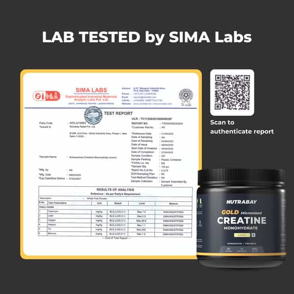 Nutrabay Gold Micronised Creatine Monohydrate - 250G | Lemon|Pre/Post Workout Supplement