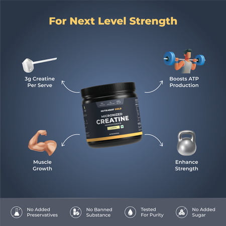 Nutrabay Gold Micronised Creatine Monohydrate - 250g | Lemon|Pre/Post Workout Supplement
