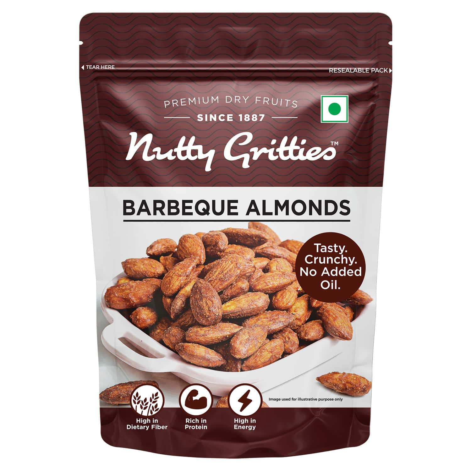 Nutty Gritties Barbeque Almonds| Dry Roasted Non Fried And Zero Oil - 200g