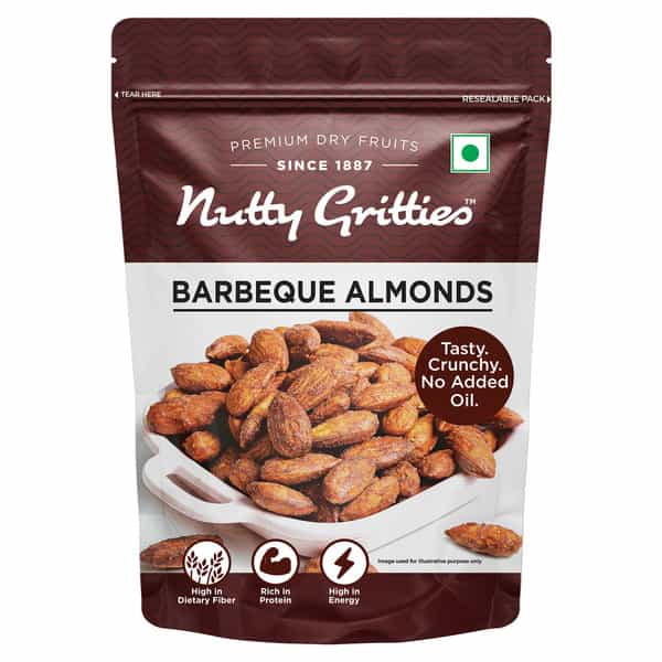 Nutty Gritties Barbeque Almonds| Dry Roasted Non Fried And Zero Oil - 200G