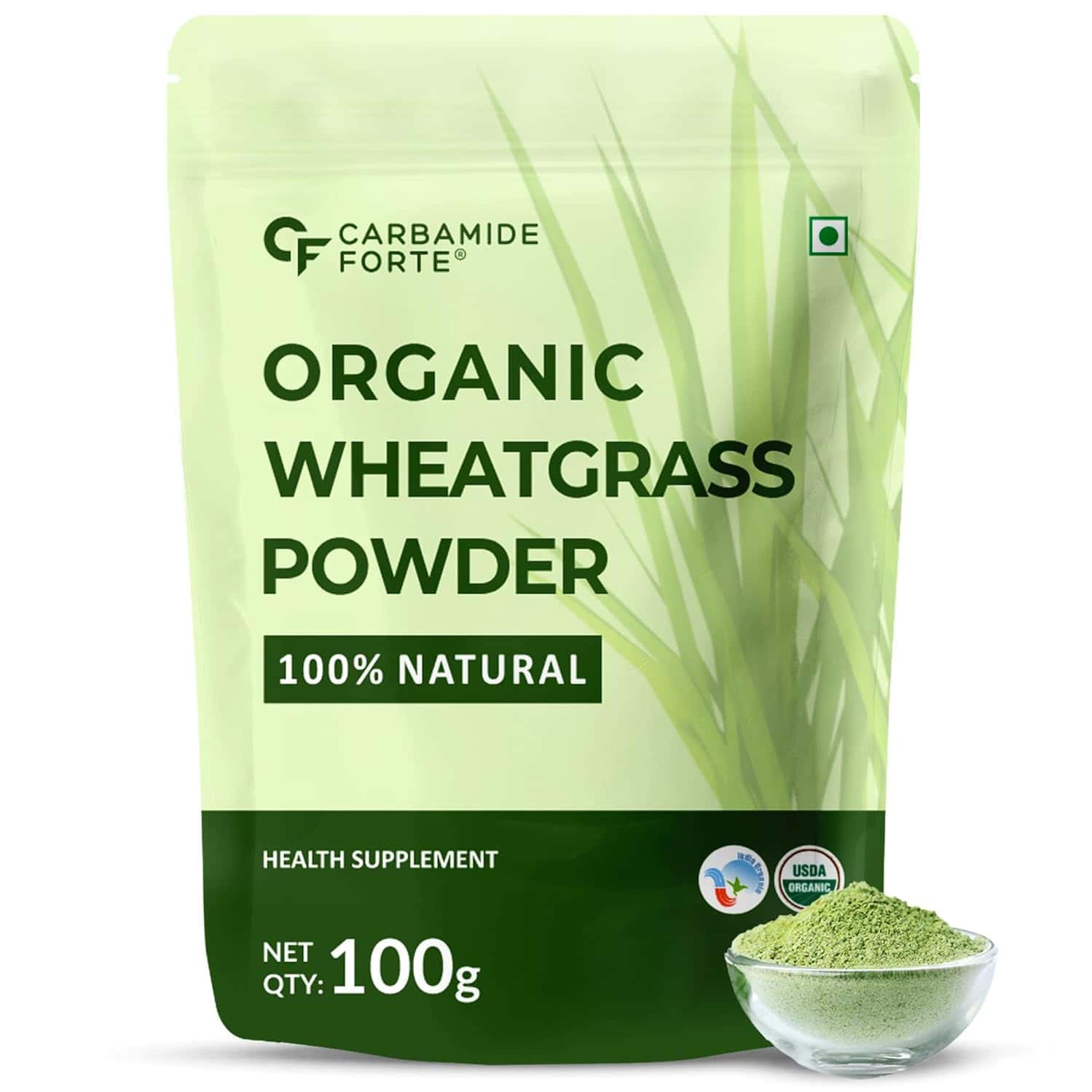 Carbamide Forte 100% Natural Organic Wheatgrass Powder | Organic Wheat Grass Juice - 100g