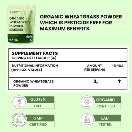 Carbamide Forte 100% Natural Organic Wheatgrass Powder | Organic Wheat Grass Juice - 100g