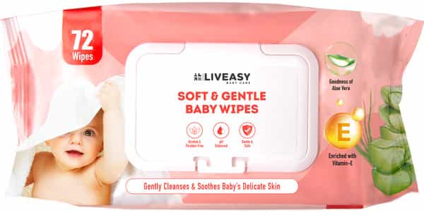 Liveasy Baby Wipes - Pack Of 72 - Soft & Gentle - For Babies' Delicate Skin