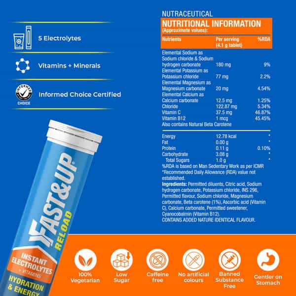 Fast&Up Reload Instant Hydration And Energy Drink - 80 Effervescent Tablets -Orange Flavour