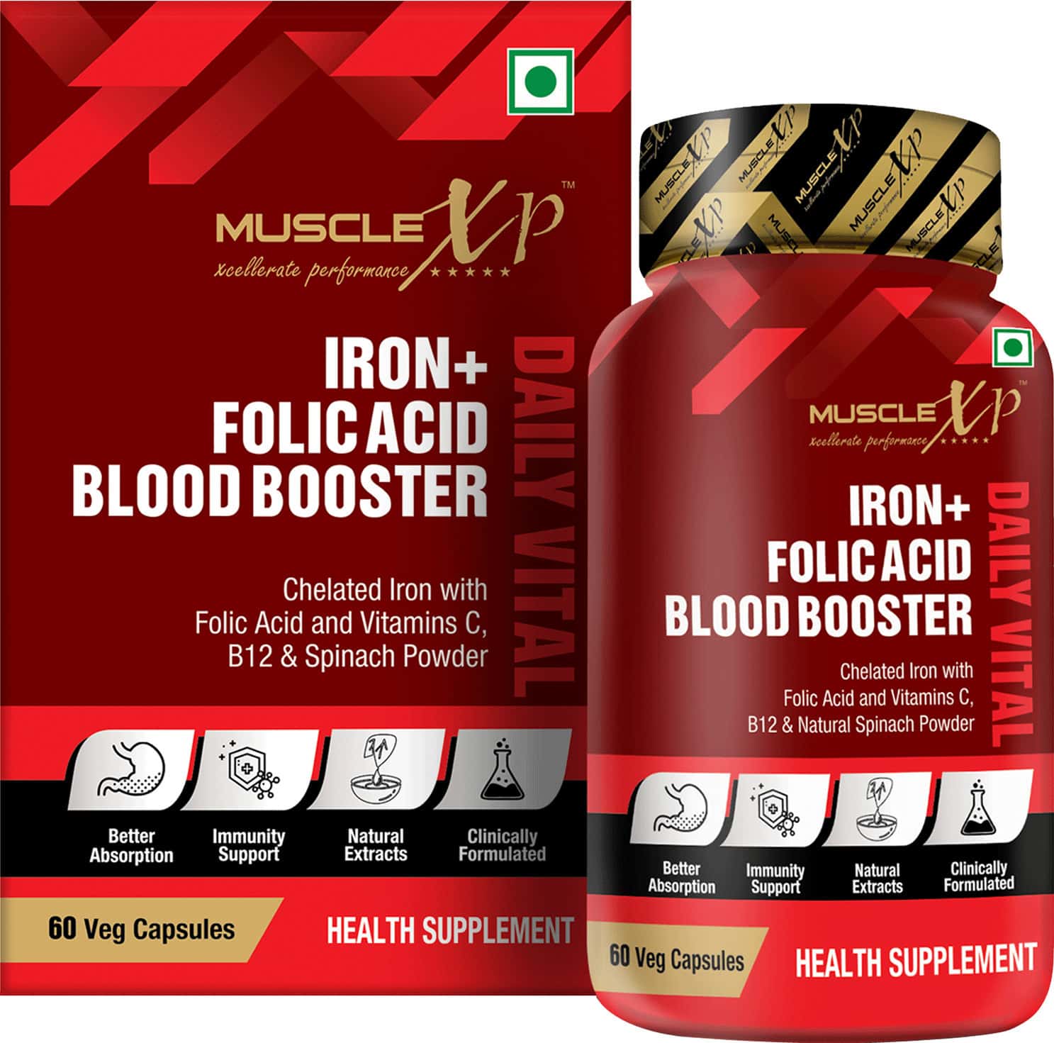 Musclexp Iron + Folic Acid Blood Booster Daily Vital 60 Veg Capsules