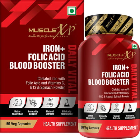 Musclexp Iron + Folic Acid Blood Booster Daily Vital 60 Veg Capsules