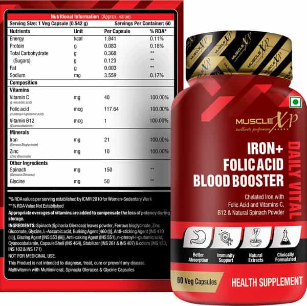 Musclexp Iron + Folic Acid Blood Booster Daily Vital 60 Veg Capsules