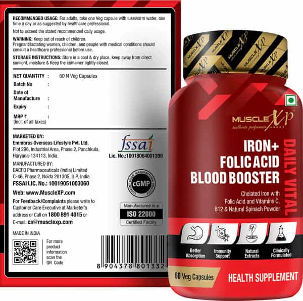 Musclexp Iron + Folic Acid Blood Booster Daily Vital 60 Veg Capsules