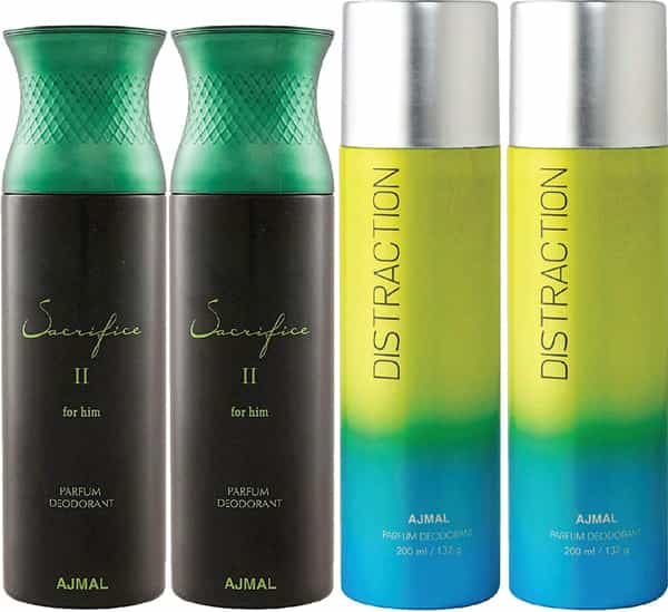 Ajmal 2 Sacrifice Ii For Him For Men & 2 Distraction For Men & Women Deo Each 200Ml Combo Pack Of 4