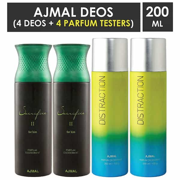 Ajmal 2 Sacrifice Ii For Him For Men & 2 Distraction For Men & Women Deo Each 200Ml Combo Pack Of 4