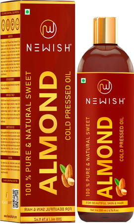 Newish Pure Cold Pressed Sweet Almond Oil For Hair And Skin 200 Ml (Pack Of 1)