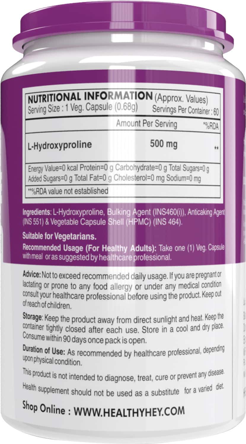 Buy HEALTHYHEY NUTRITION LHYDROXOPROLINE 500MG SERVING 60 VEGETABLE