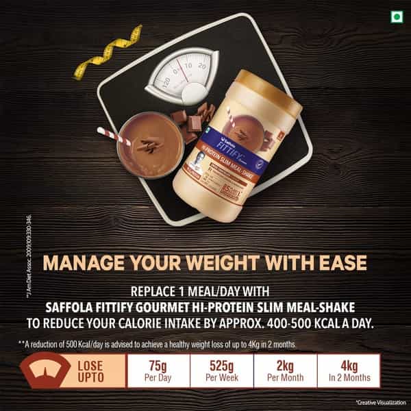 Saffola Fittify Hi-Protein Slim Meal Shake Swiss Chocolate Buy 1 Get 1 Each Pack 420 Gm