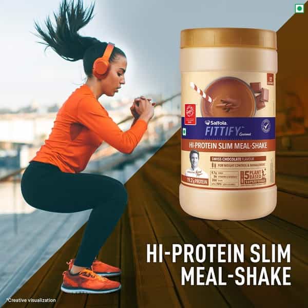 Saffola Fittify Hi-Protein Slim Meal Shake Swiss Chocolate Buy 1 Get 1 Each Pack 420 Gm