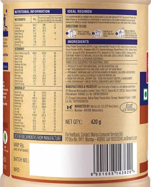 Saffola Fittify Hi-Protein Slim Meal Shake Swiss Chocolate Buy 1 Get 1 Each Pack 420 Gm