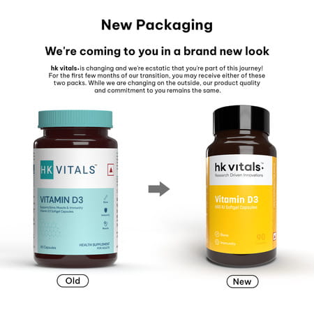 Hk Vitals Vitamin D3 (600 Iu) (90 Caps) | With Sunflower Oil | Bone & Muscle Support