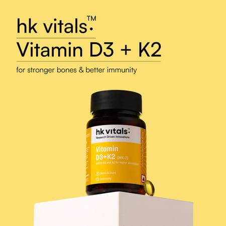Hk Vitals Vitamin D3 + K2 (Mk-7) (600 Iu) D3 And K2 For Higher Absorption (90 Capsules)