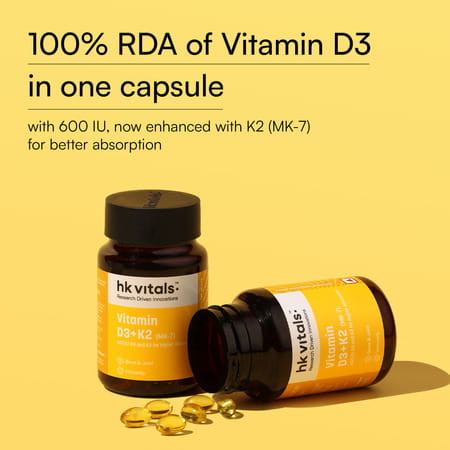 Hk Vitals Vitamin D3 + K2 (Mk-7) (600 Iu) D3 And K2 For Higher Absorption (90 Capsules)