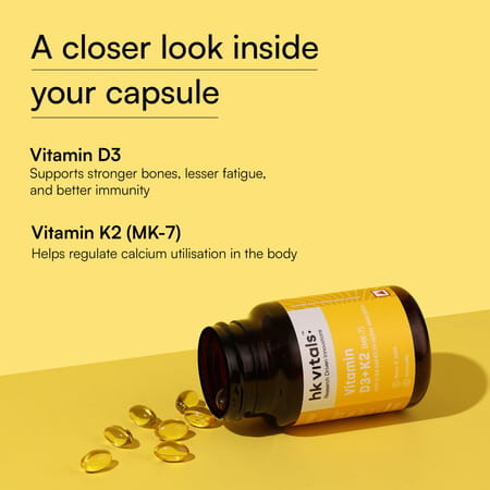Hk Vitals Vitamin D3 + K2 (Mk-7) (600 Iu) D3 And K2 For Higher Absorption (90 Capsules)