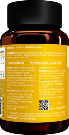 Hk Vitals Vitamin D3 + K2 (Mk-7) (600 Iu) D3 And K2 For Higher Absorption (90 Capsules)
