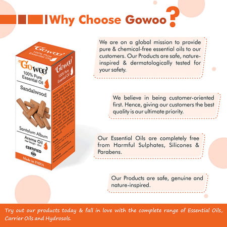 Go Woo 100% Pure Sandalwood Oil For Skin & Face Best Therapeutic Grade For Aromatherapy 50 Ml
