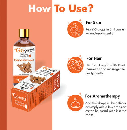 Go Woo 100% Pure Sandalwood Oil For Skin & Face Best Therapeutic Grade For Aromatherapy 50 Ml