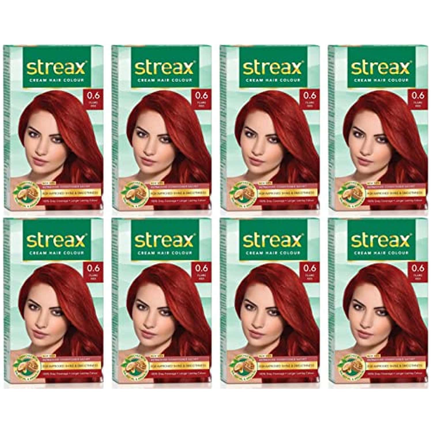 Streax Cream Hair Color For Unisex 120ml - 0.6 Flame Red (Pack Of 8) Flame Red No-0.6