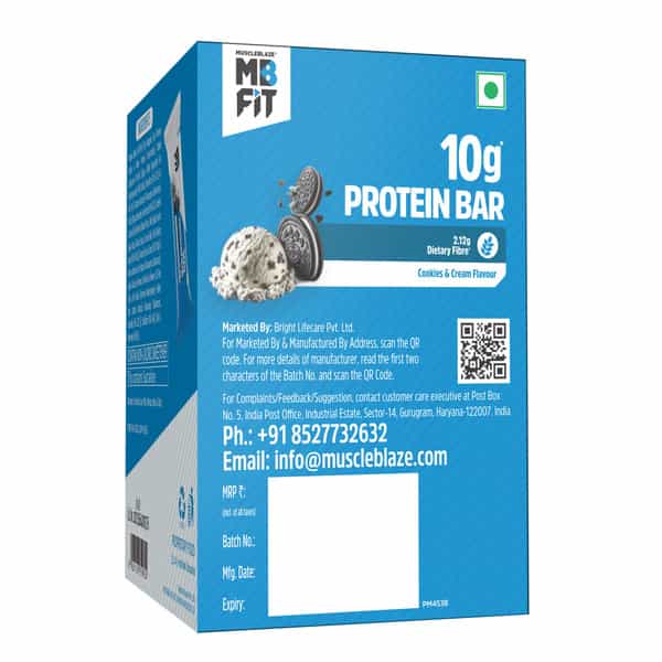 Muscleblaze 10G Protein Bar (Cookies & Cream | Pack Of 6) | Protein Blend