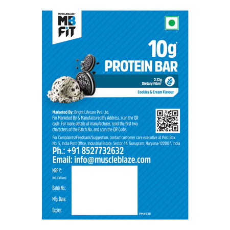 Muscleblaze 10G Protein Bar (Cookies & Cream | Pack Of 6) | Protein Blend