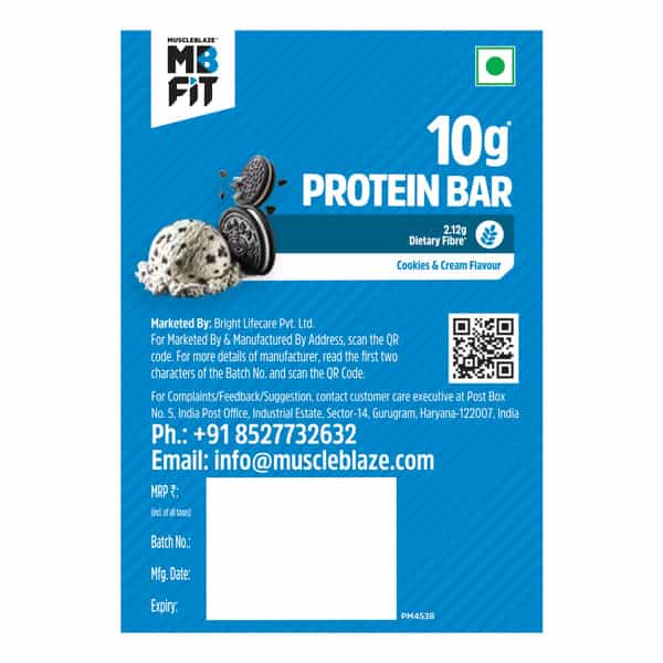 Muscleblaze 10G Protein Bar (Cookies & Cream | Pack Of 6) | Protein Blend