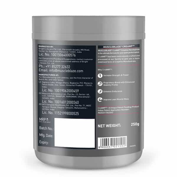 Muscleblaze Creatine Monohydrate Creamp With Creabsorb (250 G | Unflavoured) With Shaker | 650Ml