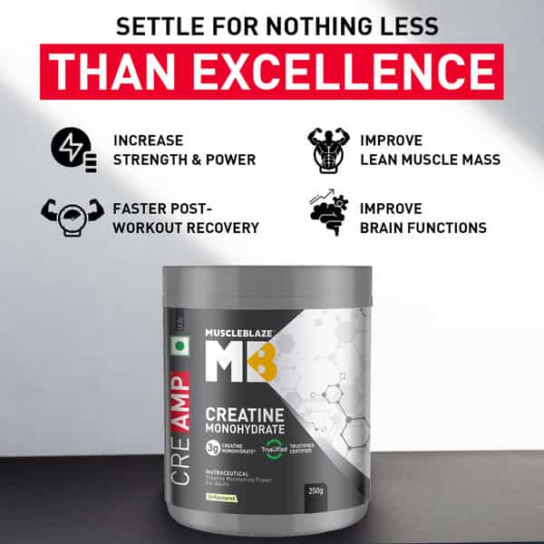 Muscleblaze Creatine Monohydrate Creamp With Creabsorb (250 G | Unflavoured) With Shaker | 650Ml