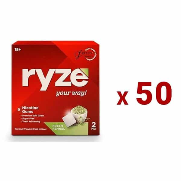 Ryze Nicotine Gums | Fresh Fennel | 2Mg | Helps In Quitting Smoking & Tobacco | 9 Count | Pack Of 50