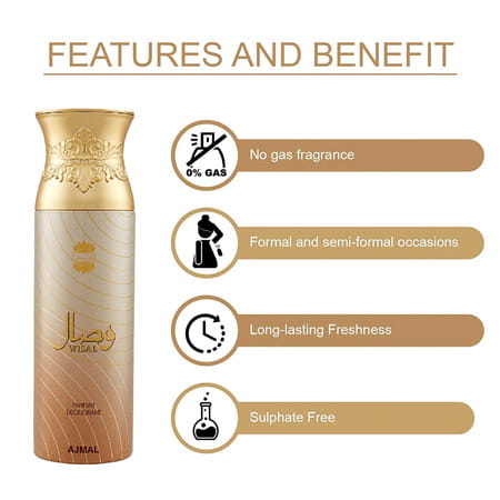 Ajmal Wisal Dhahab Eau De Parfum 50ml Perfume For Men And Wisal Deodorant 200ml For Women