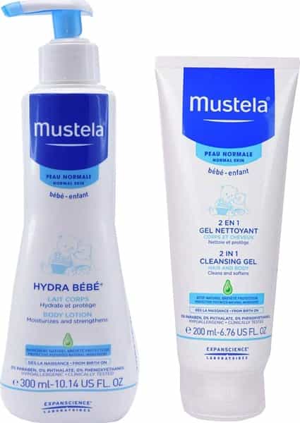 Mustela 2 In 1 Cleansing Gel 200Ml + Hydra Bebe Body Lotion - 300Ml
