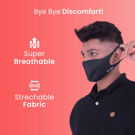 Frido Ultra Comfortable Midnight Black Unisex Face Mask|Silver+ Washable Medium Size Pack Of 1
