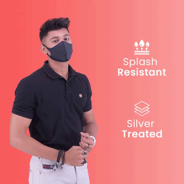Frido Ultra Comfortable Midnight Black Unisex Face Mask|Silver+ Washable Medium Size Pack Of 1