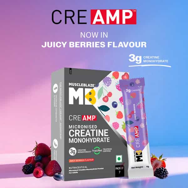Muscleblaze Micronised Creatine Monohydrate Creamp Powder | Juicy Berries | 7 Sachets (4G Each)