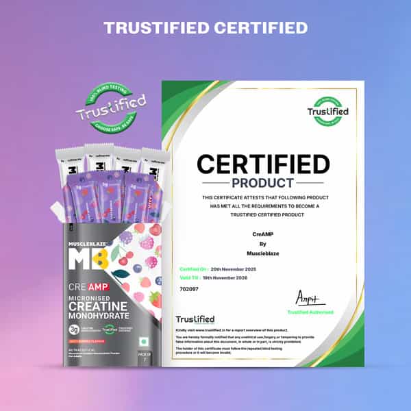 Muscleblaze Micronised Creatine Monohydrate Creamp Powder | Juicy Berries | 7 Sachets (4G Each)