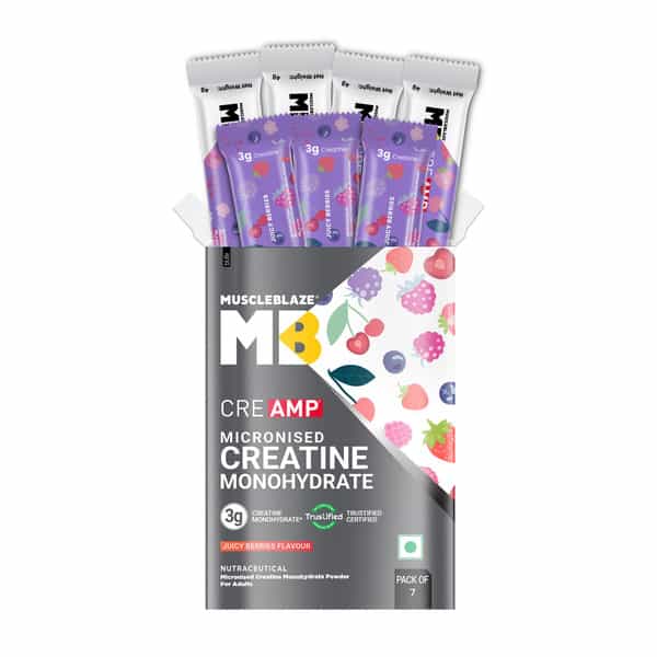Muscleblaze Micronised Creatine Monohydrate Creamp Powder | Juicy Berries | 7 Sachets (4G Each)