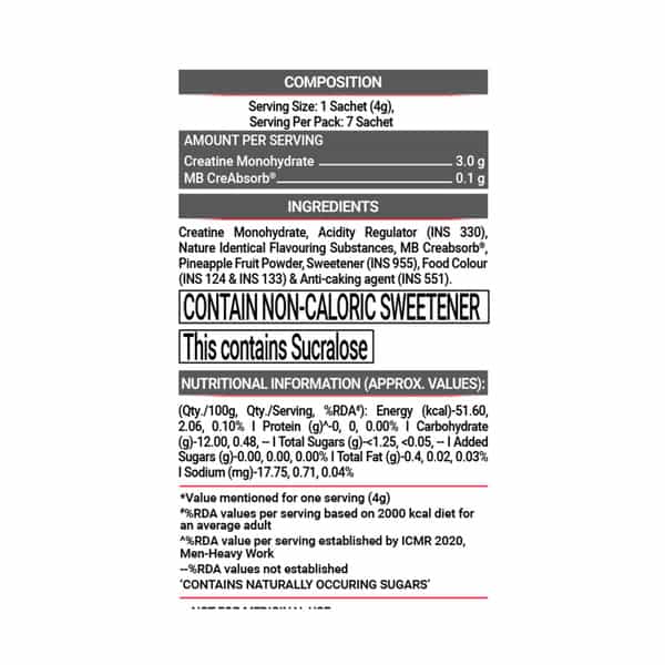 Muscleblaze Micronised Creatine Monohydrate Creamp Powder | Juicy Berries | 7 Sachets (4G Each)