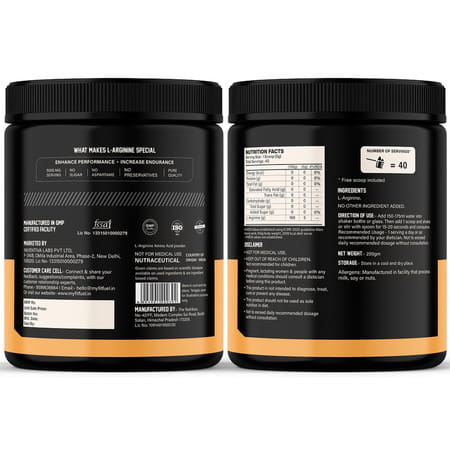 Myfitfuel L-Arginine 200 Gm (0.44 Lbs) Unflavoured| Amino Acid