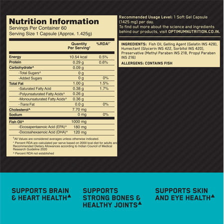 Optimum Nutrition Fish Oil 1000mg Bottle Of 60 Capsules