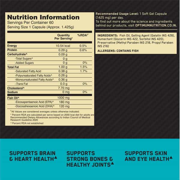Optimum Nutrition Fish Oil 1000Mg Bottle Of 60 Capsules