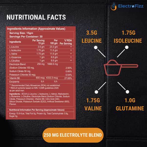 Electrofizz Bcaa 7Gms (2:1:1 Formula) - Pre/Post Workout & Intra Workout (400G)- Litchee 40 Servings