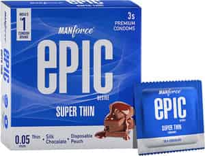 Manforce Epic Desire Super Thin Premium Condoms Silk Chocolate Flavor Disposable Pouch (3 Counts)