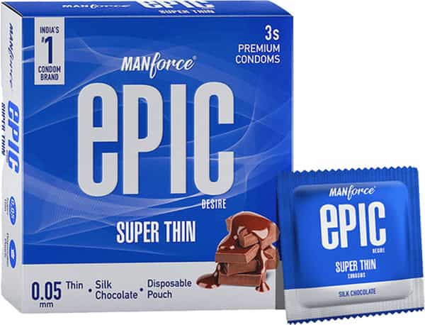 Manforce Epic Desire Super Thin Premium Condoms Silk Chocolate Flavor Disposable Pouch (3 Counts)