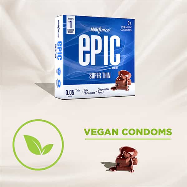 Manforce Epic Desire Super Thin Premium Condoms Silk Chocolate Flavor Disposable Pouch (3 Counts)