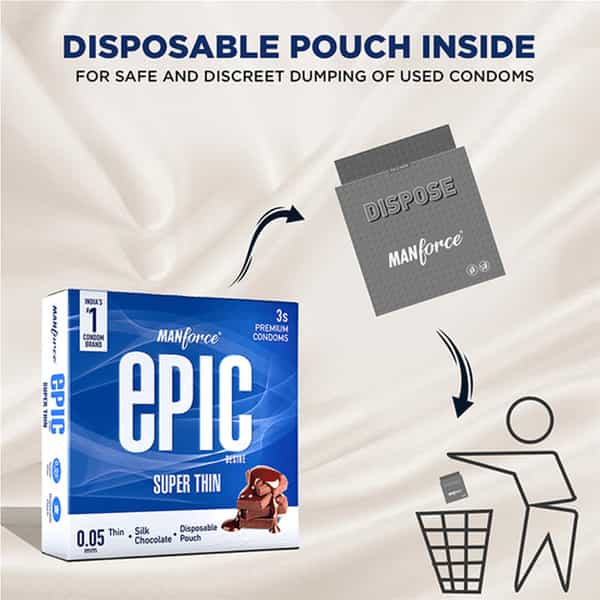 Manforce Epic Desire Super Thin Premium Condoms Silk Chocolate Flavor Disposable Pouch (3 Counts)